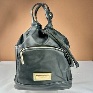 Versace Parfums Black Nylon Backpack Bag Gold Logo Plate Drawstring 14x10x5‎